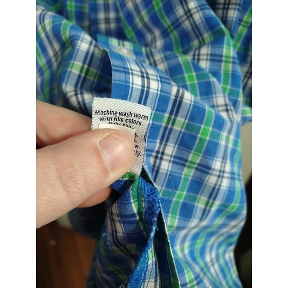 Croft&Barrow Men's XL Shirt Blue Green Plaid Collared Button Shirt Sleeve - Picture 9 of 10